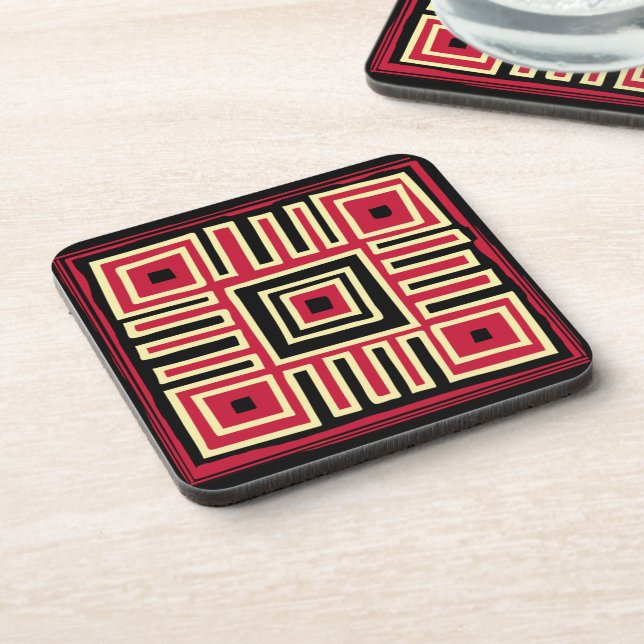 modernist abstract geometric red and black coaster (Left Side)