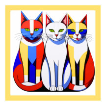 Modernist Cats Vibrant Tri-Colour Cats Wall Art