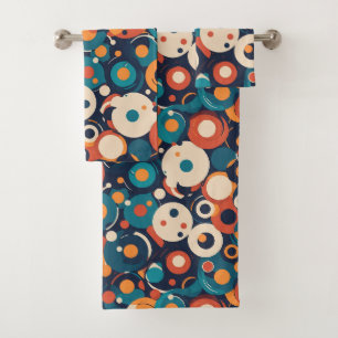 Modernist Facets Orbit Orange Teal Bath Towel Set