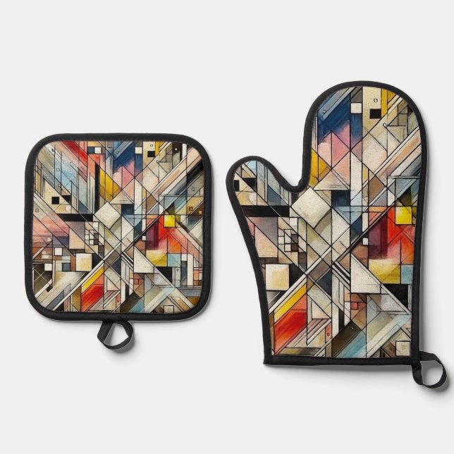 Modernist Kitchen Oven Mitt & Pot Holder Set (Front)