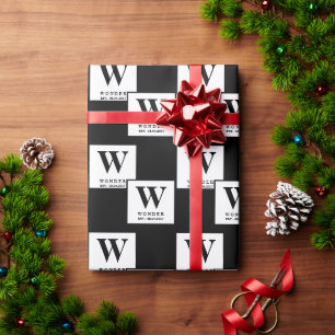 Modernist Monogram black minimalist Wedding Wrapping Paper