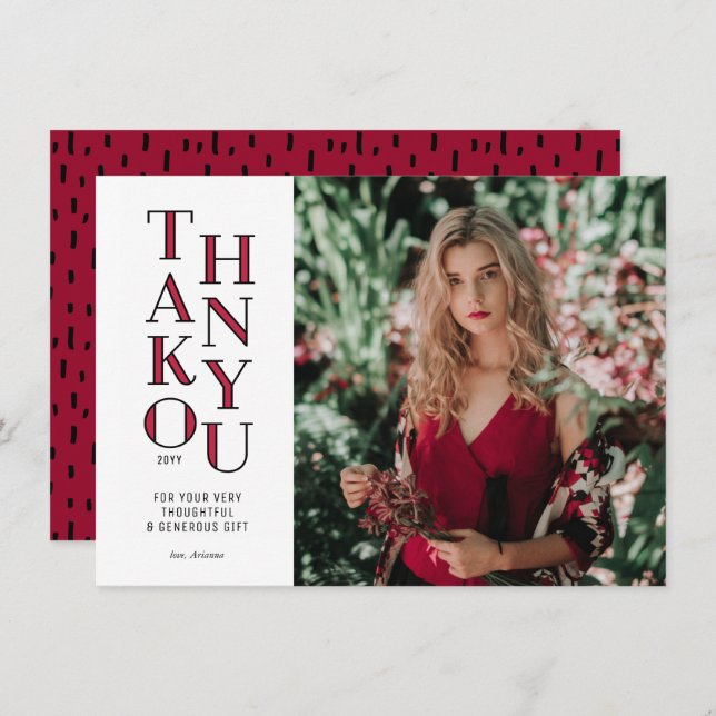 Modernist Red Graduation Thank You Card (Front/Back)