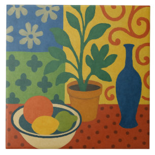Modernist Still Life with Fruit Painting Tile