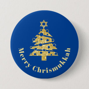 Modernistic Christmas Tree Star of David Button