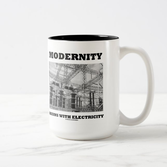 Modernity Begins With Electricity Electrical Wires Two-Tone Coffee Mug (Right)