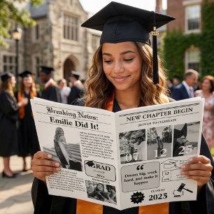 ModernMinimalist College Graduation Newspaper  Invitation