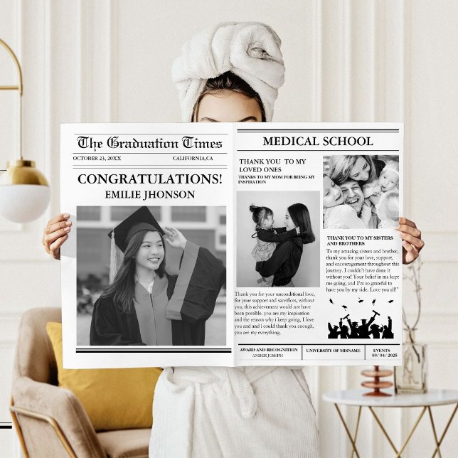 ModernMinimalist College Graduation Newspaper  Invitation (Creator Uploaded)