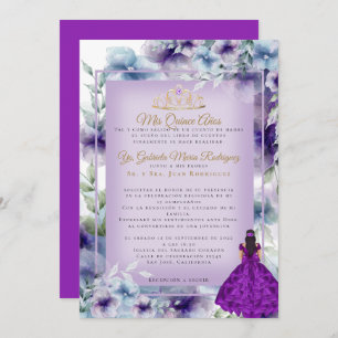Modernos Flores Moradas Quinceañera Invitation