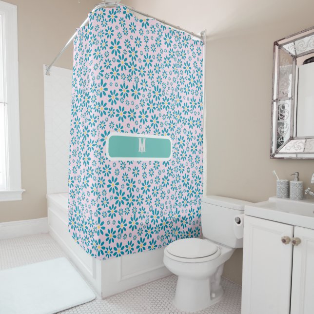 ModernPersonalized Daisy Flower Initial  Shower Curtain (In Situ)