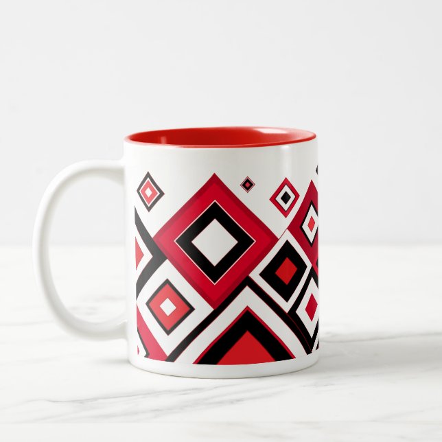 ModernRetro Diamonds Red-Black Two-Tone Coffee Mug (Left)