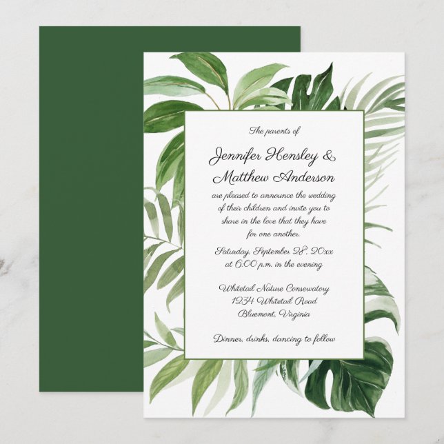 ModernTropical Greenery Wedding | Invitation (Front/Back)