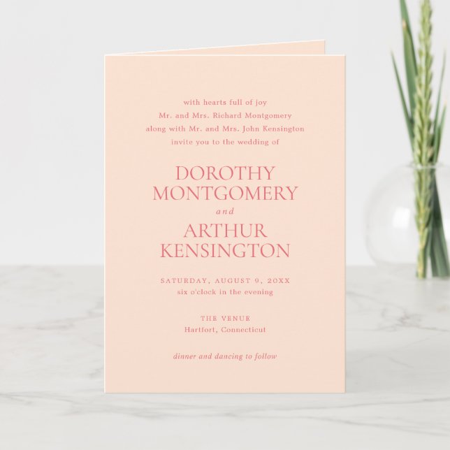 Moderrn Peach QR Code Elegant Wedding Invitation (Front)