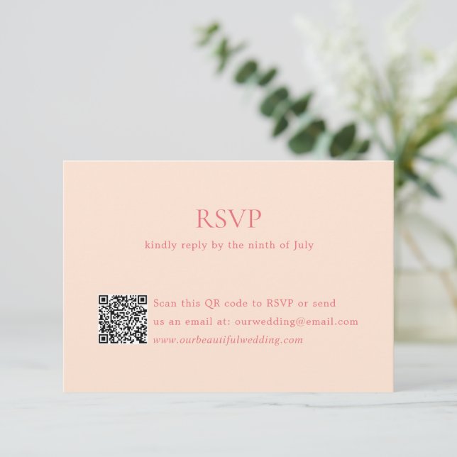 Moderrn Peach QR Code Elegant Wedding RSVP Card (Standing Front)
