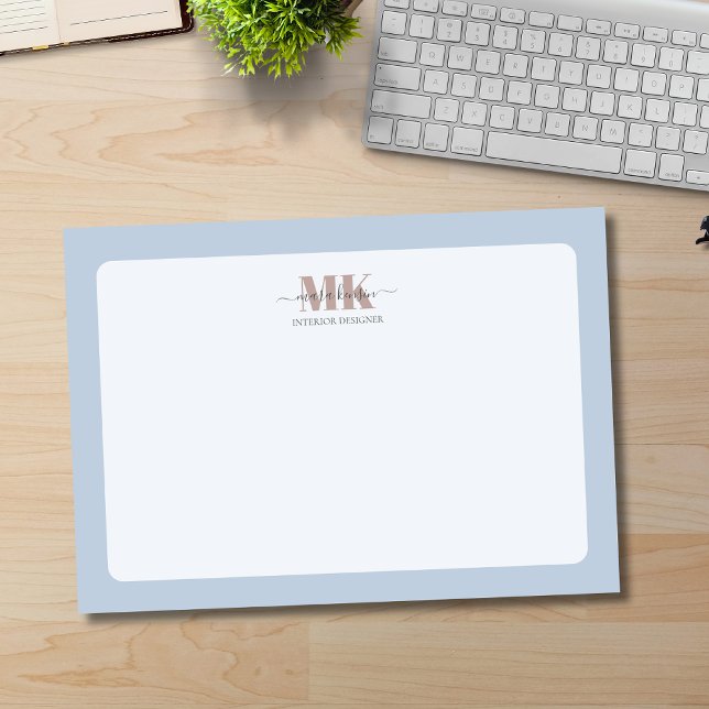 Modert Mocha Mousse Monogram Dusty Blue Post-it Notes (Creator Uploaded)