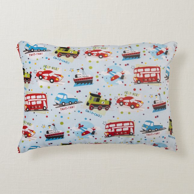 Modes of Transport Pattern Kids Decorative Cushion (Front)