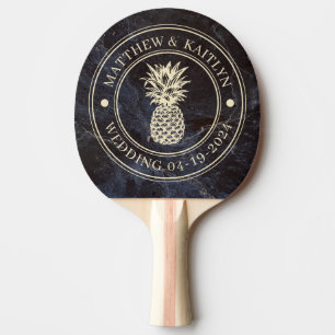 Modest Dark Stone Pineapple Wedding Crest & Names Ping Pong Paddle