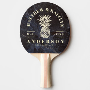 Modest Dark Stone Tropical Pineapple Wedding Crest Ping Pong Paddle