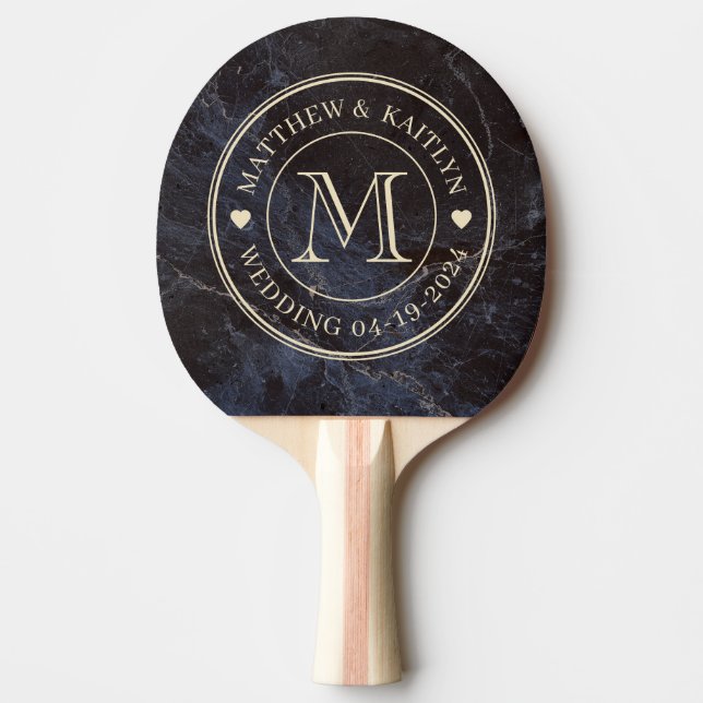 Modest Dark Stone Wedding Monogram Heart Ping Pong Paddle (Front)