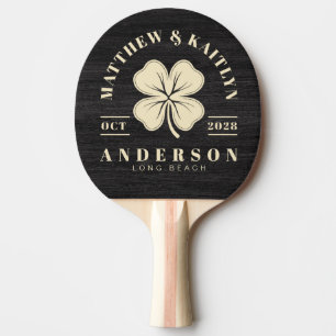Modest Dark Wood Irish Lucky Clover Wedding Crest Ping Pong Paddle
