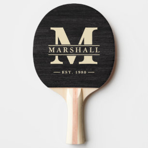 Modest Dark Wood Monogram & Name Overlay Ping Pong Paddle