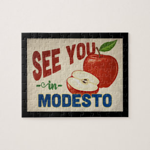 Modesto California Apple - Vintage Travel Jigsaw Puzzle