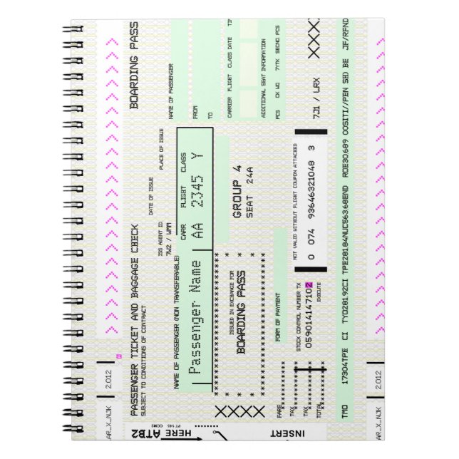 Modify this Airline Boarding Pass Spiral Notebook (Front)
