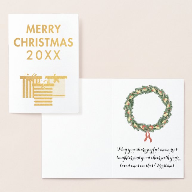 Modify this Gold Foil Merry Christmas Gift Boxes Foil Card (Display)