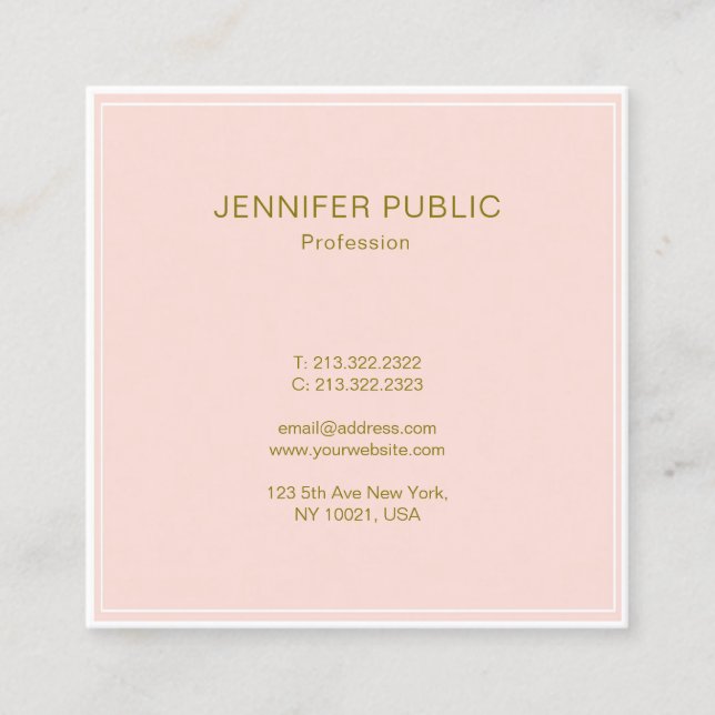 Modish Blush Pink Gold Professional Modern Luxury Square Business Card (Front)