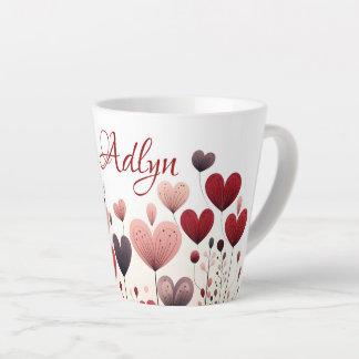 Modish Custom Name Heart-Shaped Floral Love Design Latte Mug