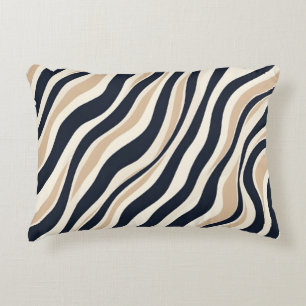 Modish Neutral Wavy Cream Charcoal Abstract Design Decorative Cushion