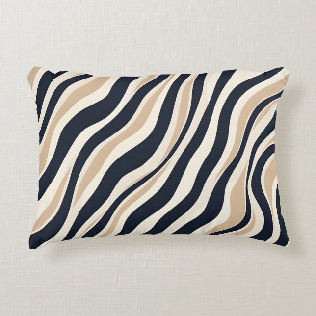 Modish Neutral Wavy Cream Charcoal Abstract Design Decorative Cushion (Front)