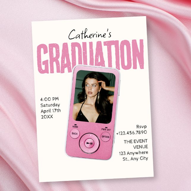 Modist pink white graduation invitation (Creator Uploaded)