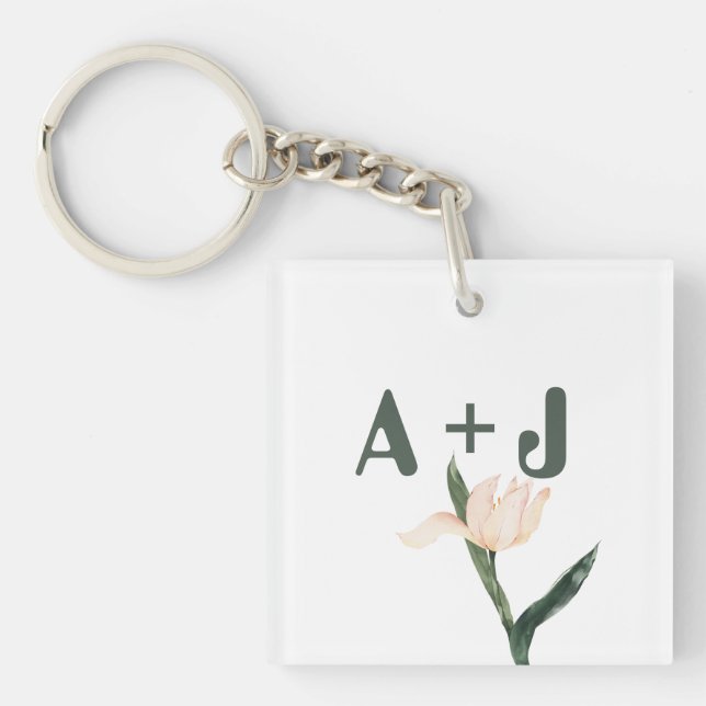 Modren blush pink floral key ring (Front)