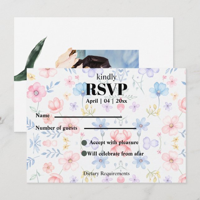 Modren blush pink floral  RSVP Card (Front/Back)