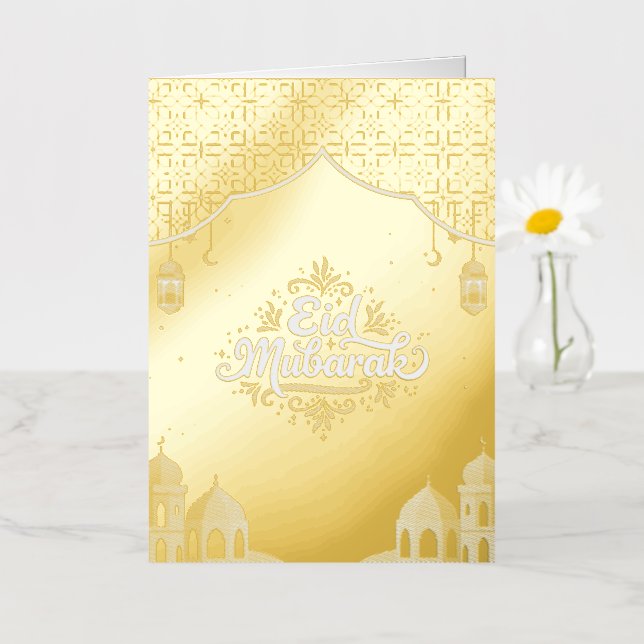 Modren Eid Mubarak Golden Foil Greeting Card (Small Flower)