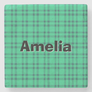 Modren elegant  Green check  Stone Coaster