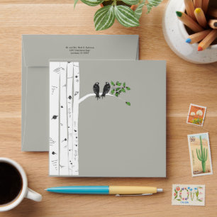 Modrn Birch Tree Wedding Square Envelopes