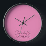 Modrn Minimalist Simple Name Pink Clock<br><div class="desc">Modern minimalist simple and stylish large clock with a modern solid colour style in a beautiful pink and name in simple modern typography. You can easily personalise for yourself or as a special gift for a loved one.</div>