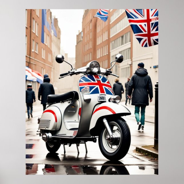 Mods' Scooter, Union Jack, Brighton, Parka Poster (Front)