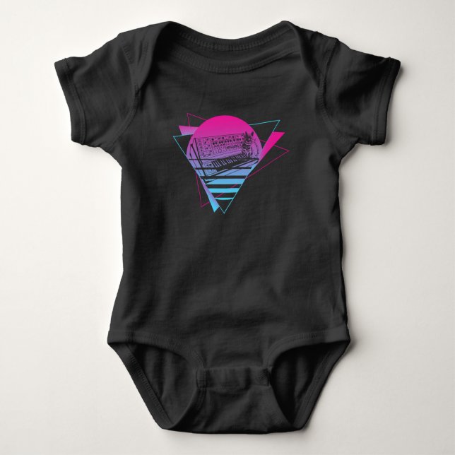 Modular Synthesizer Analogue Vaporwave Techno Cat Baby Bodysuit (Front)
