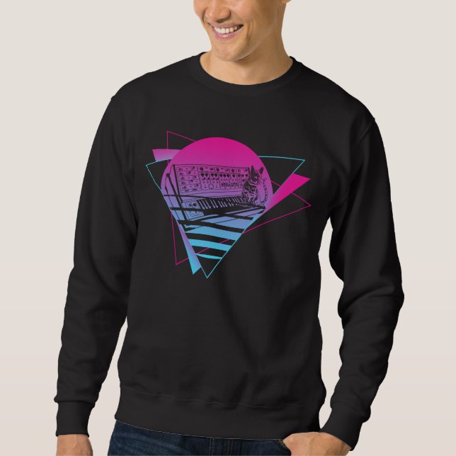 Modular Synthesizer Analogue Vaporwave Techno Cat Sweatshirt (Front)