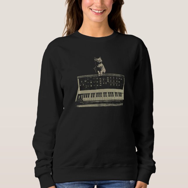 Modular Synthesizer Keyboard Music Producer Cat Sweatshirt (Front)