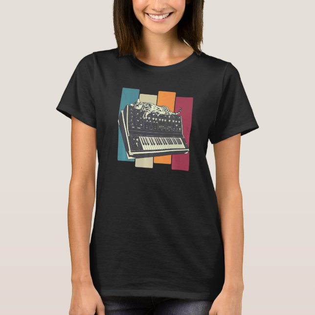 Modular Synthesizer Keyboard Synth Cat T-Shirt (Front)