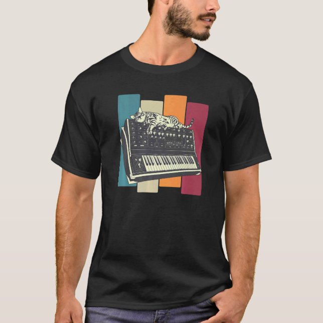 Modular Synthesizer Keyboard Synth Cat T-Shirt (Front)