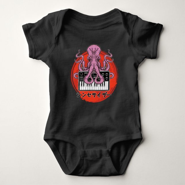 Modular Synthesizer Octopus Techno Acid Keyboard Baby Bodysuit (Front)