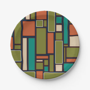 Modulus Midcentury Modern Retro Geometric Pattern  Paper Plate