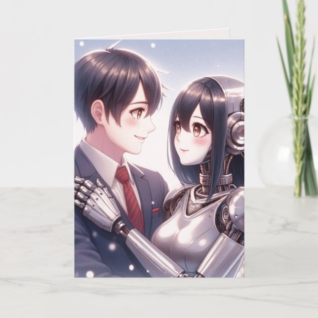Moe Chatbot Love Male Female Robot Anime Christmas Holiday Card (Front)