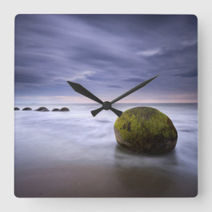 Moeraki Boulders Sunrise Seascape Square Wall Clock
