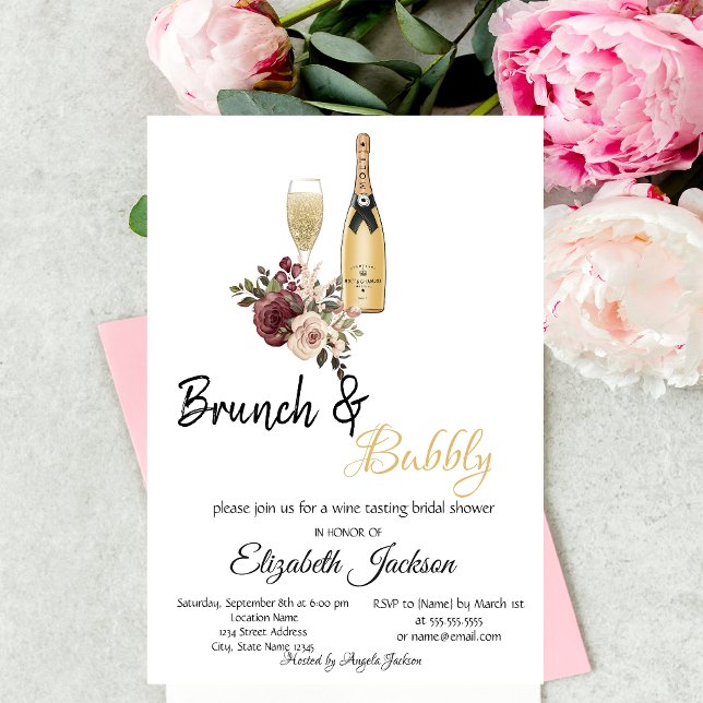 Moet Glass Floral Brunch & Bubbly Bridal Shower  Invitation (Creator Uploaded)