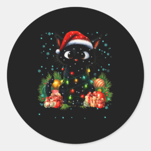 Moewy Christmas Black Cute Cat Santa Hat Xmas Wome Classic Round Sticker